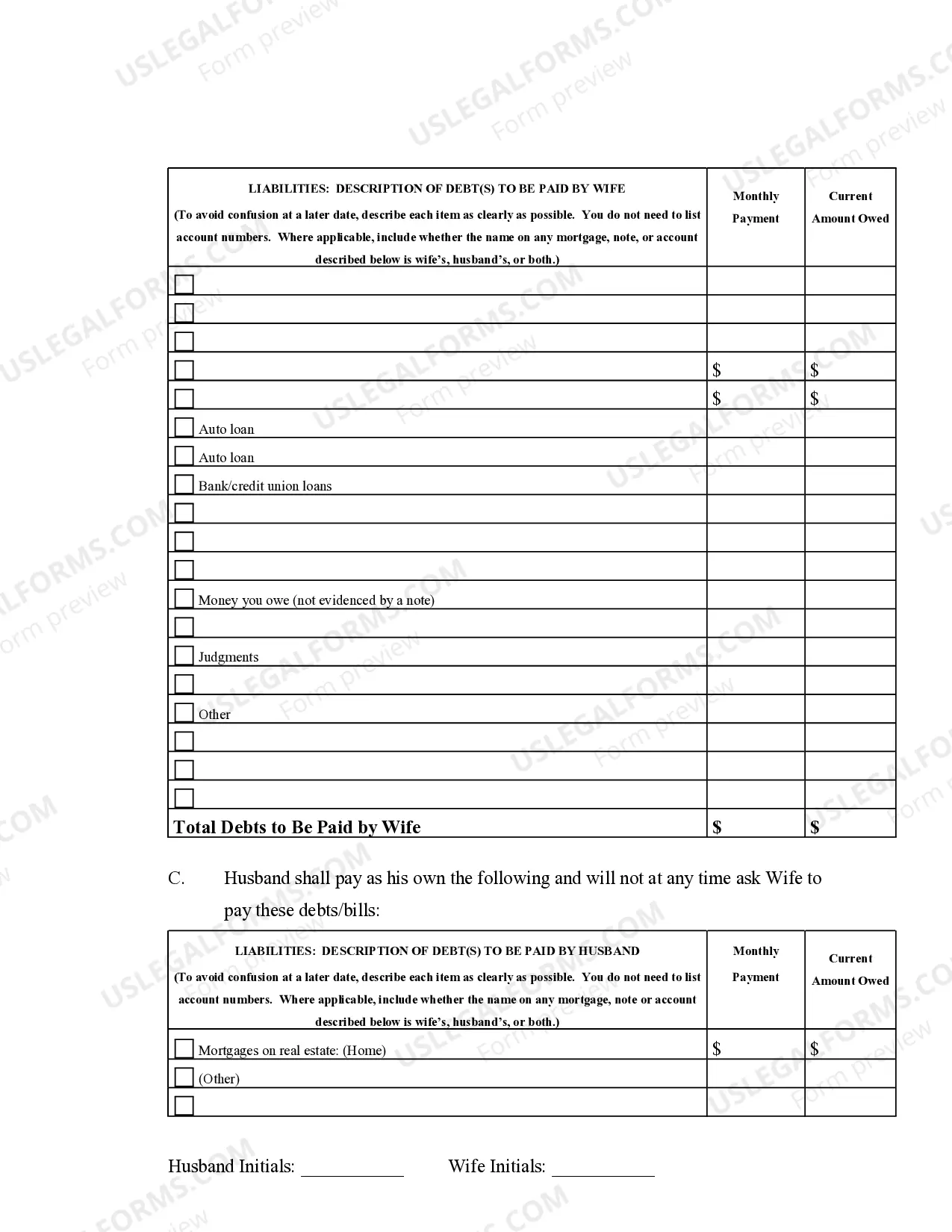 Preview Marital Domestic Separation and Property Settlement Agreement no Children parties may have Joint Property or Debts where Divorce Action Filed
