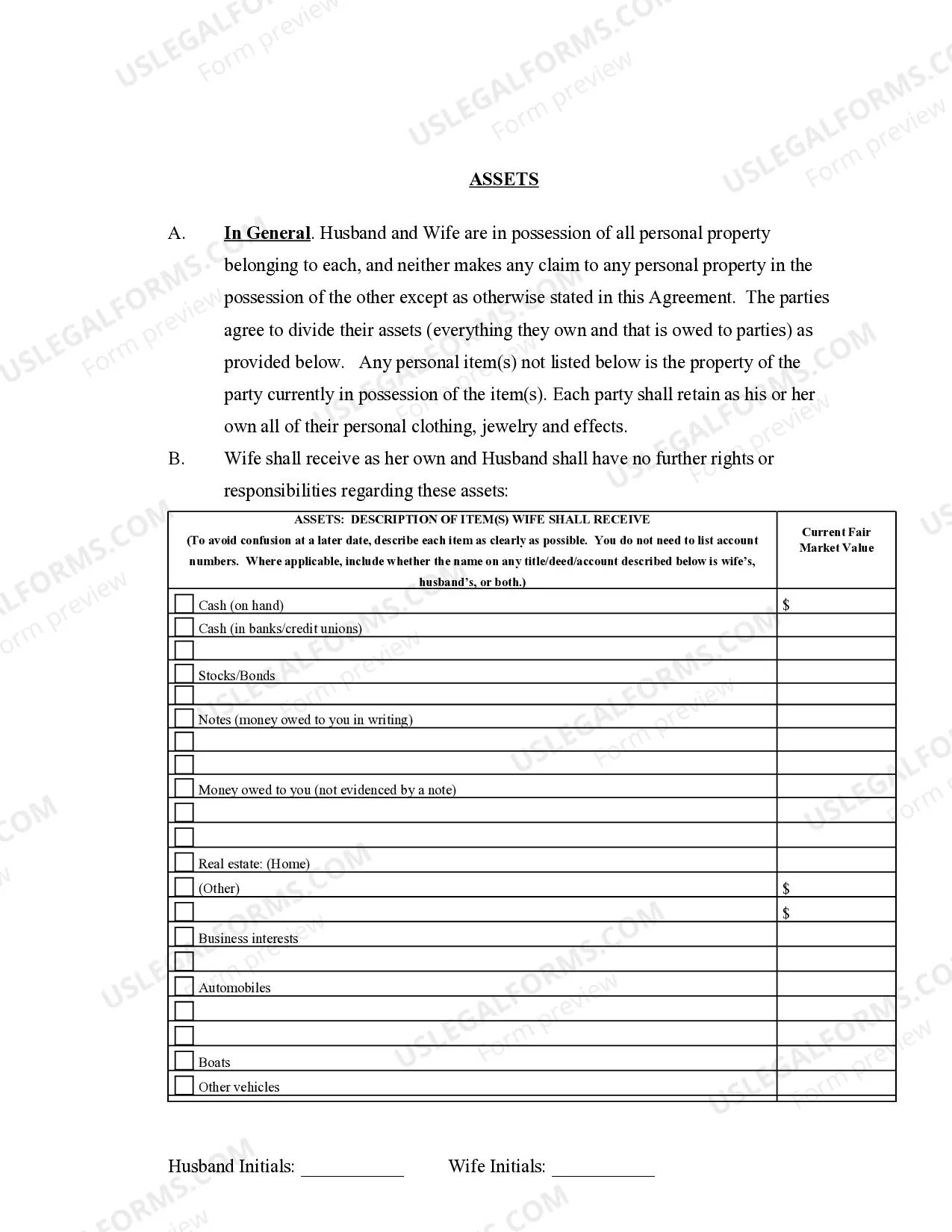 Preview Marital Domestic Separation and Property Settlement Agreement no Children parties may have Joint Property or Debts where Divorce Action Filed