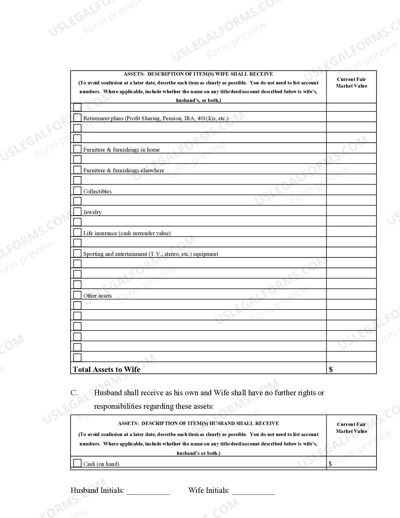 Preview Marital Domestic Separation and Property Settlement Agreement no Children parties may have Joint Property or Debts where Divorce Action Filed