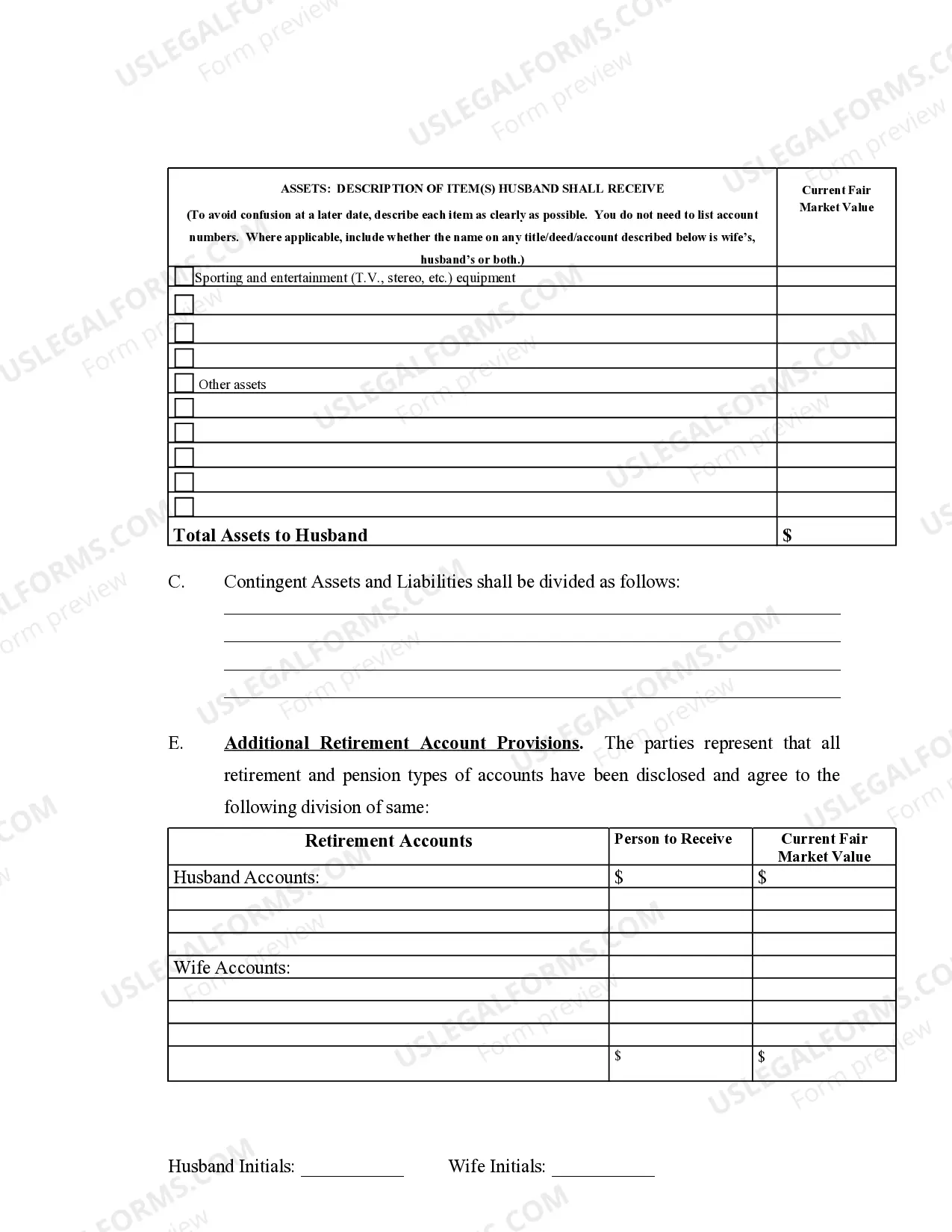 Preview Marital Domestic Separation and Property Settlement Agreement no Children parties may have Joint Property or Debts where Divorce Action Filed