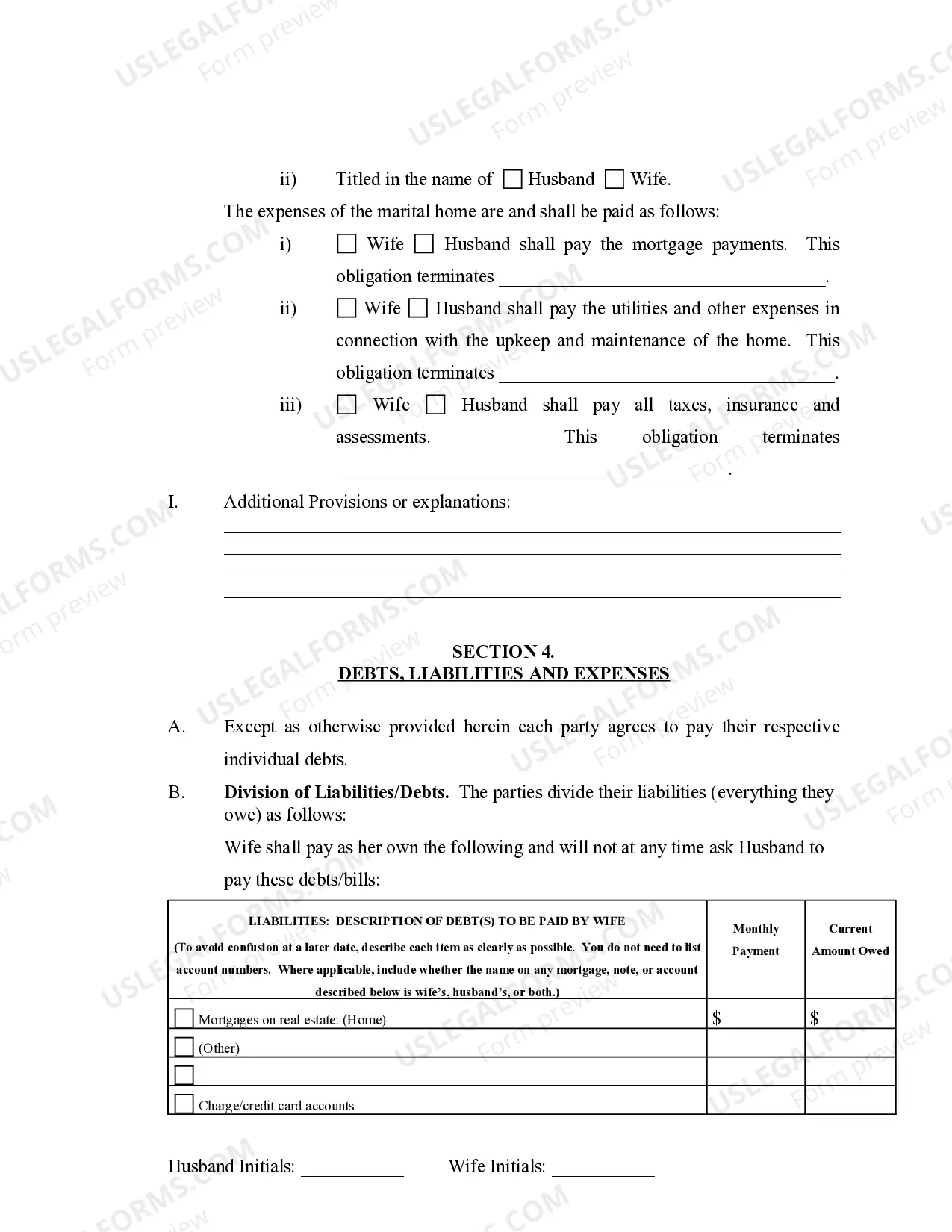 Preview Marital Domestic Separation and Property Settlement Agreement no Children parties may have Joint Property or Debts where Divorce Action Filed