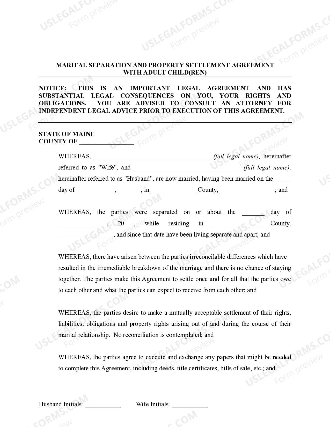 Preview Marital Domestic Separation and Property Settlement Agreement Adult Children Parties May have Joint Property or Debts where Divorce Action Filed