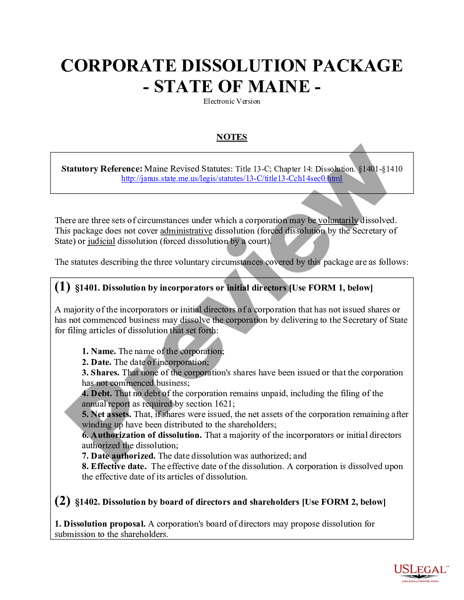 page 0 Maine Dissolution Package to Dissolve Corporation preview