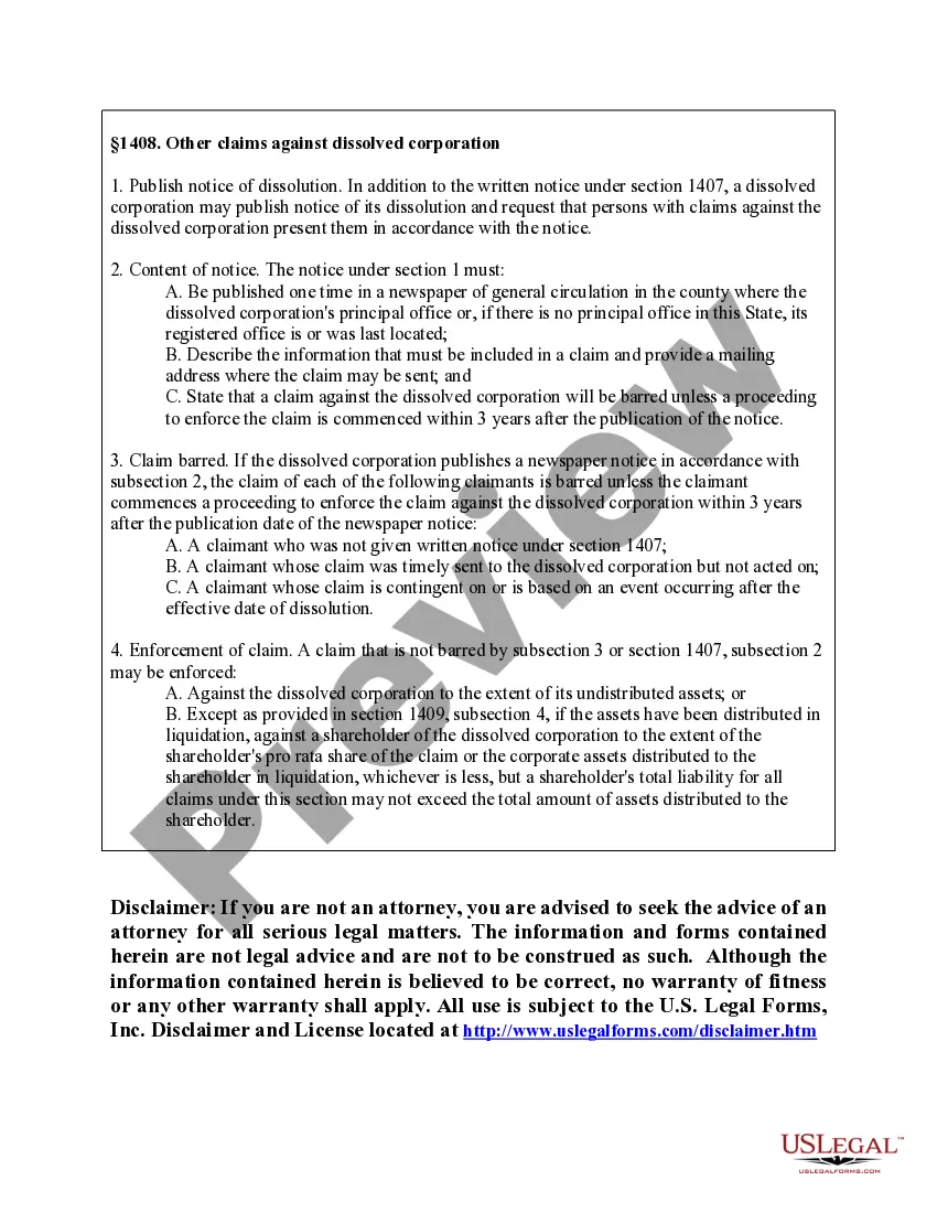 Get Maine Dissolution Package to Dissolve Corporation Preview Maine Dissolution Package to Dissolve Corporation