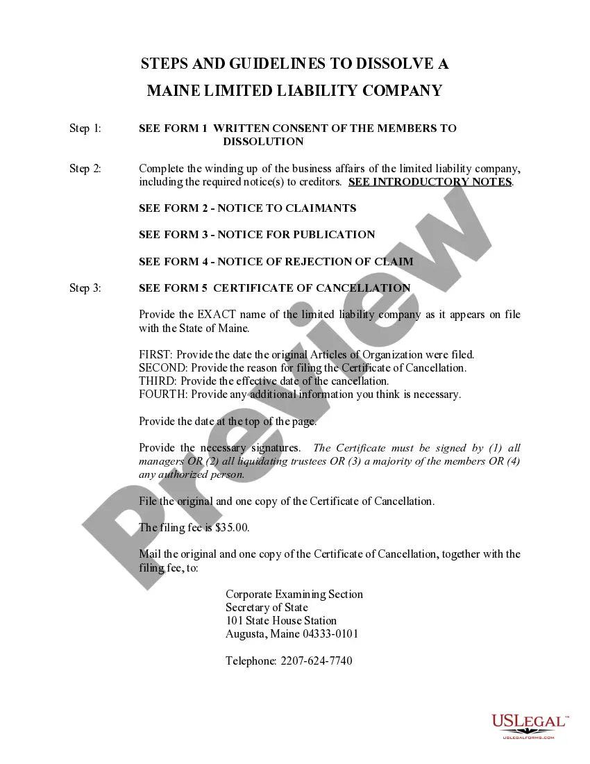 Get Maine Dissolution Package to Dissolve Limited Liability Company LLC Preview Maine Dissolution Package to Dissolve Limited Liability Company LLC