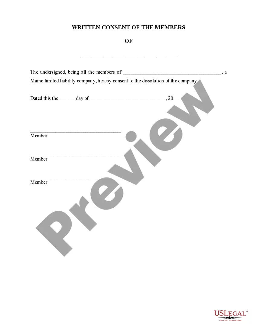 Get Maine Dissolution Package to Dissolve Limited Liability Company LLC Preview Maine Dissolution Package to Dissolve Limited Liability Company LLC