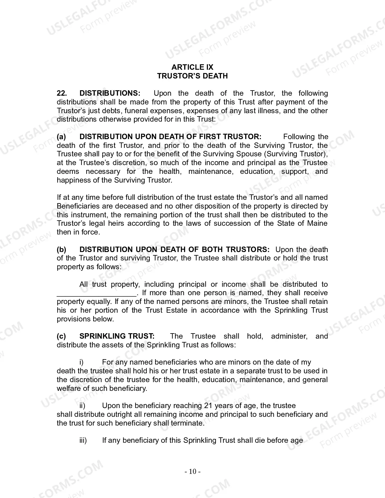 Preview Revocable Living Trust for Husband and Wife with No Children