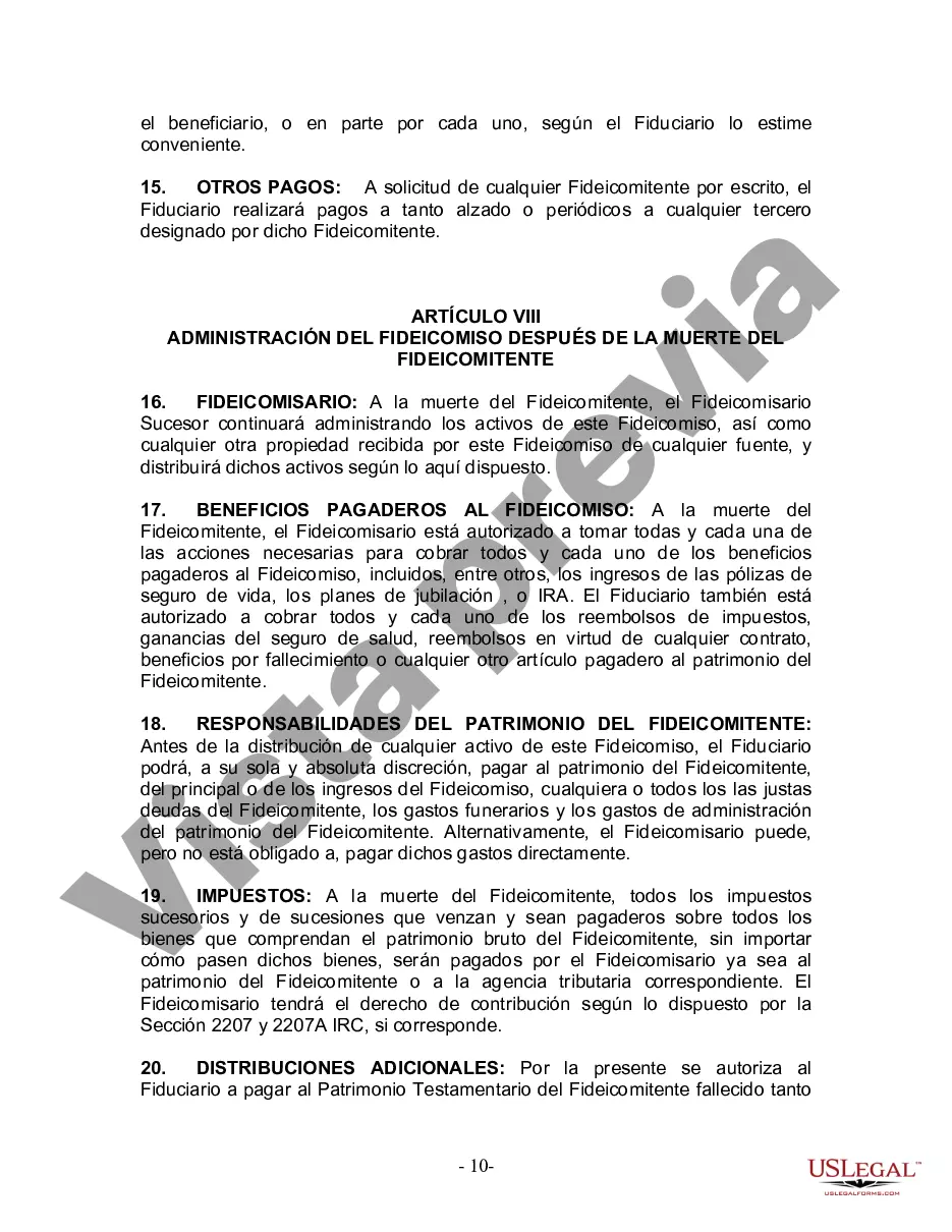 Preview Fideicomiso en Vida para Individuos Solteros, Divorciados o Viudos (o Viudos) sin Hijos