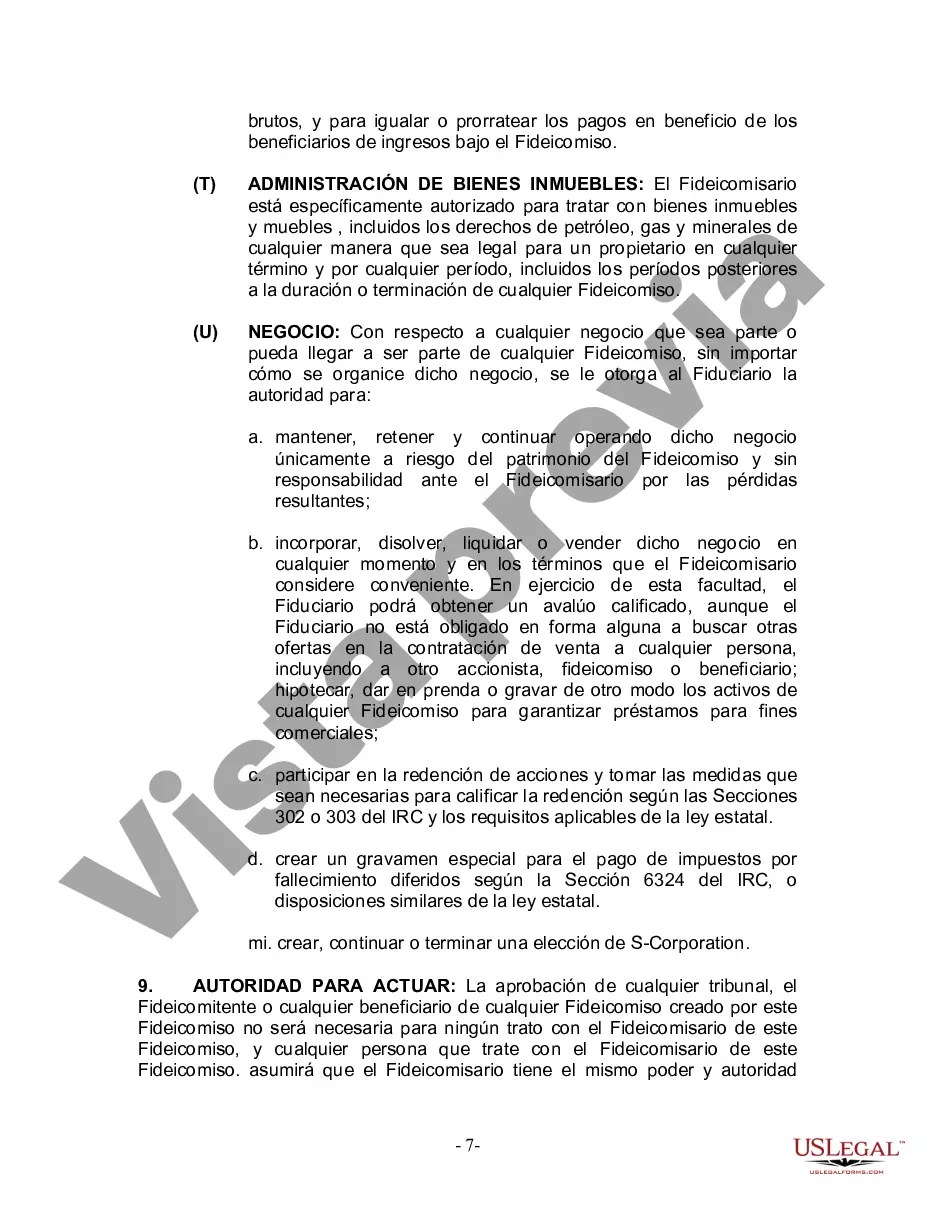 Preview Fideicomiso en Vida para Individuos Solteros, Divorciados o Viudos (o Viudos) sin Hijos