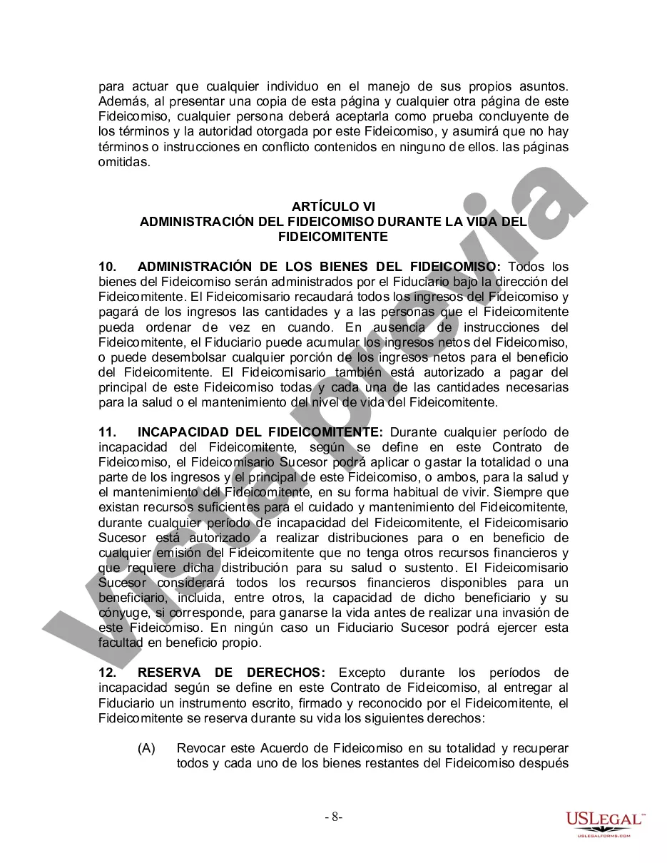 Preview Fideicomiso en Vida para Individuos Solteros, Divorciados o Viudos (o Viudos) sin Hijos