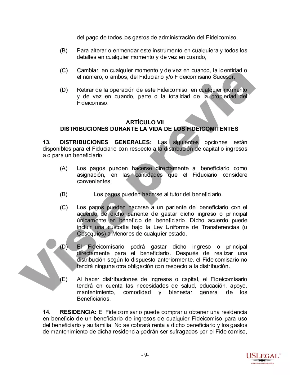Preview Fideicomiso en Vida para Individuos Solteros, Divorciados o Viudos (o Viudos) sin Hijos