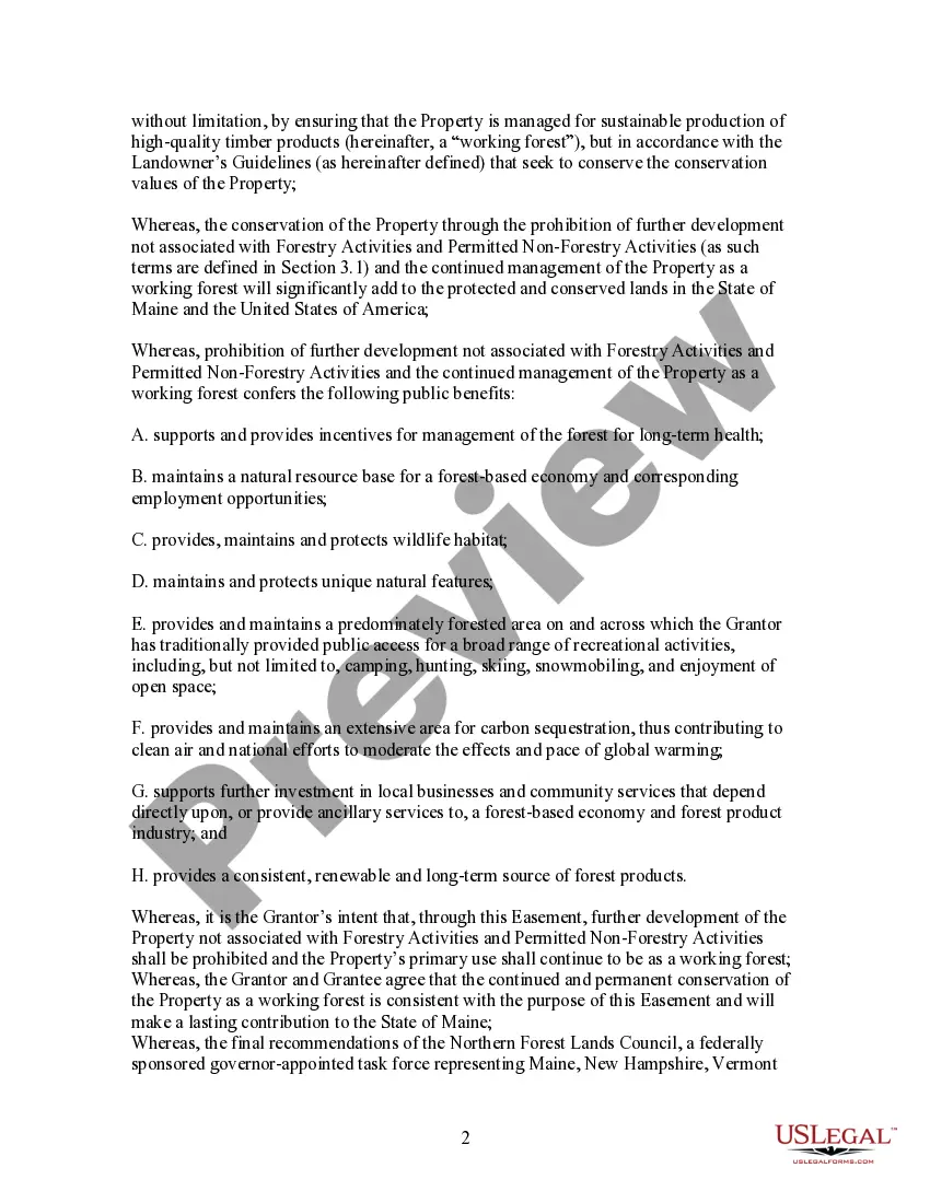 Preview Conservation Easement for Working Forest Preservation