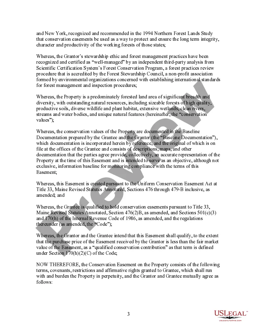 Preview Conservation Easement for Working Forest Preservation