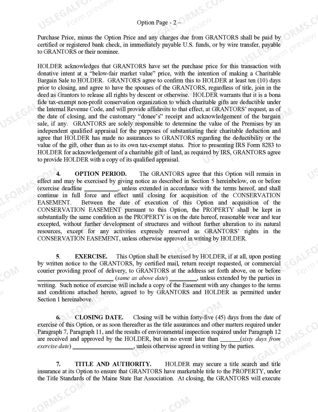 Preview Option to Purchase a Conservation Easement