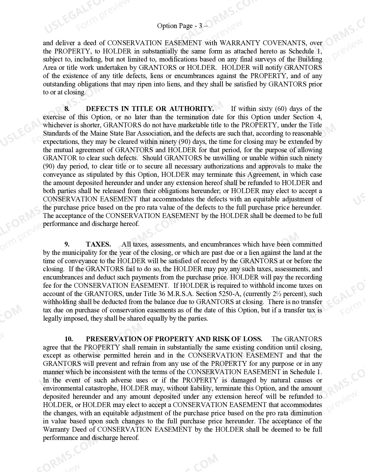 Preview Option to Purchase a Conservation Easement
