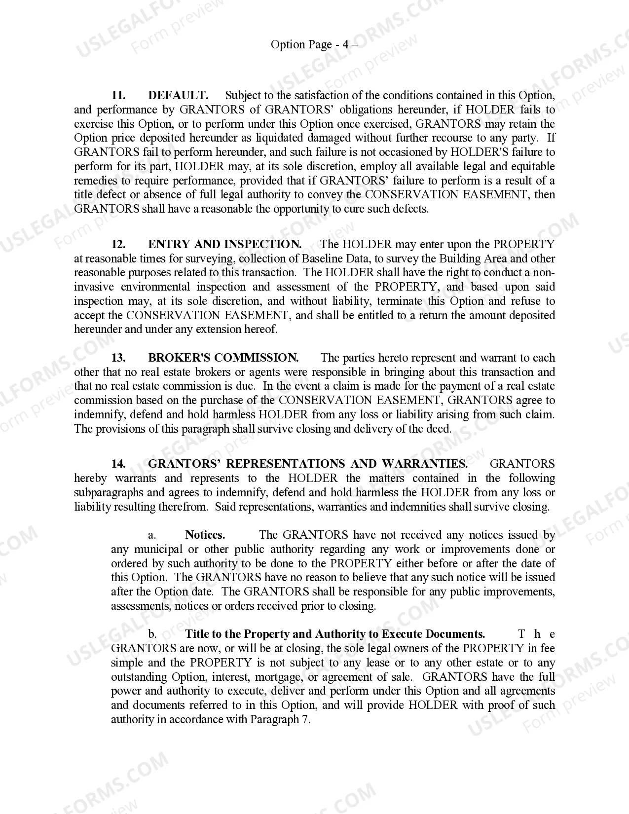 Preview Option to Purchase a Conservation Easement