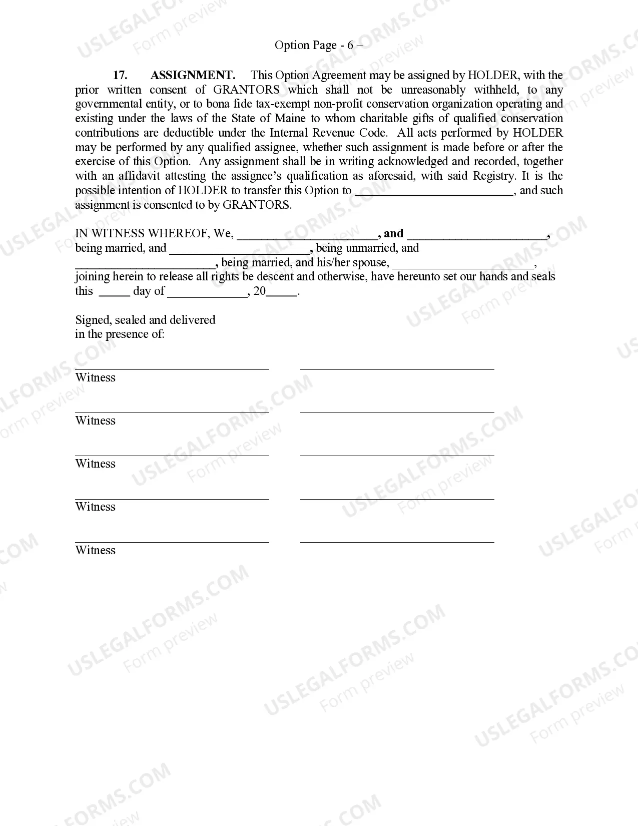 Preview Option to Purchase a Conservation Easement