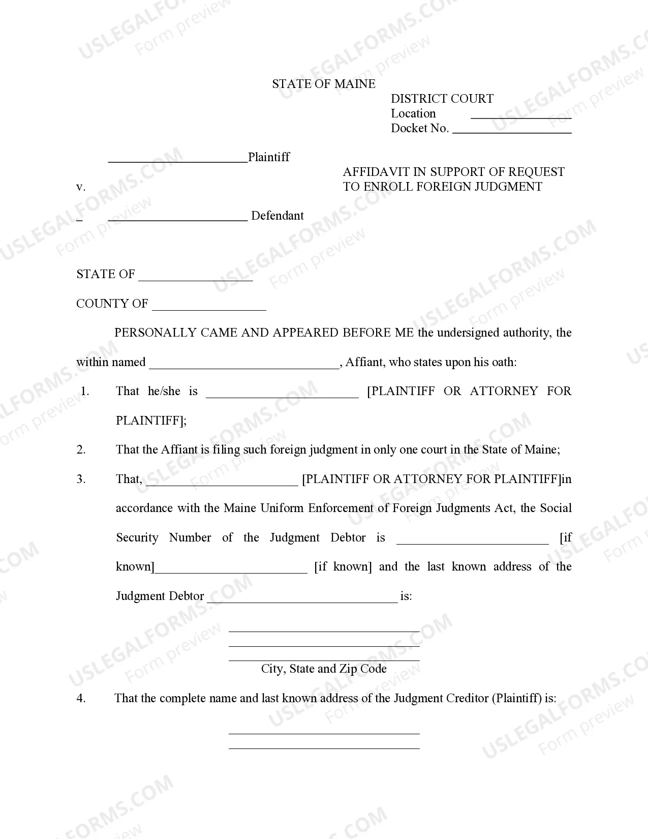 Preview Maine Foreign Judgment Enrollment