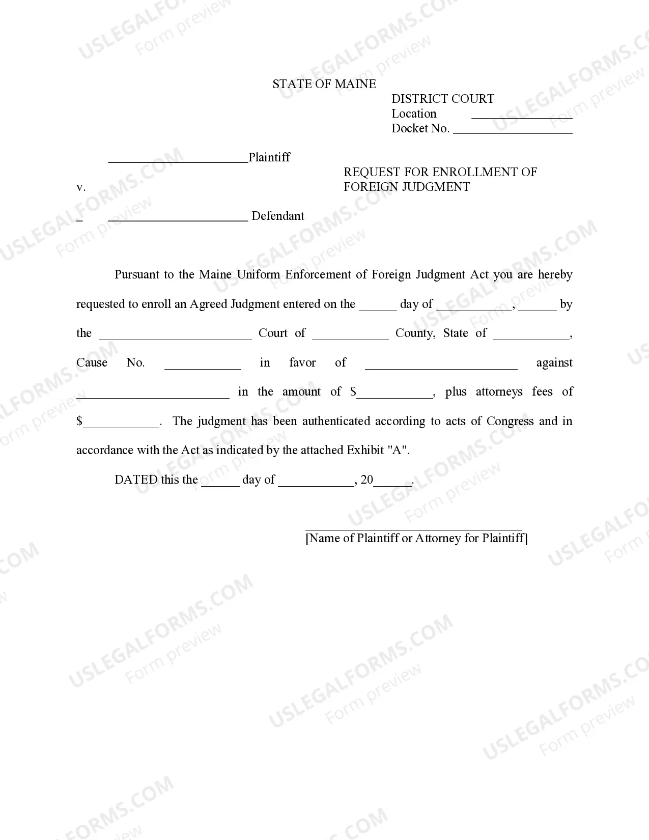 Preview Maine Foreign Judgment Enrollment