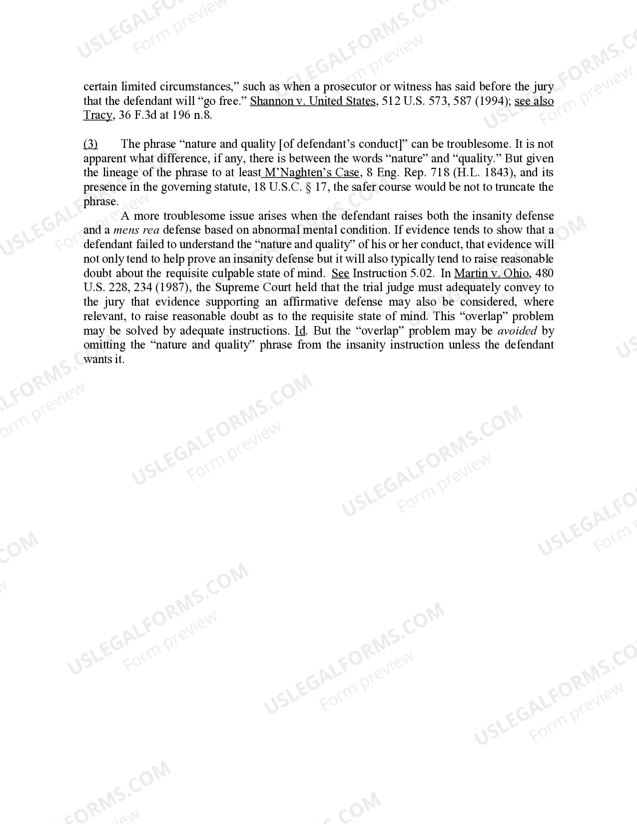 Preview Insanity [18 U.S.C. Sec. 17]