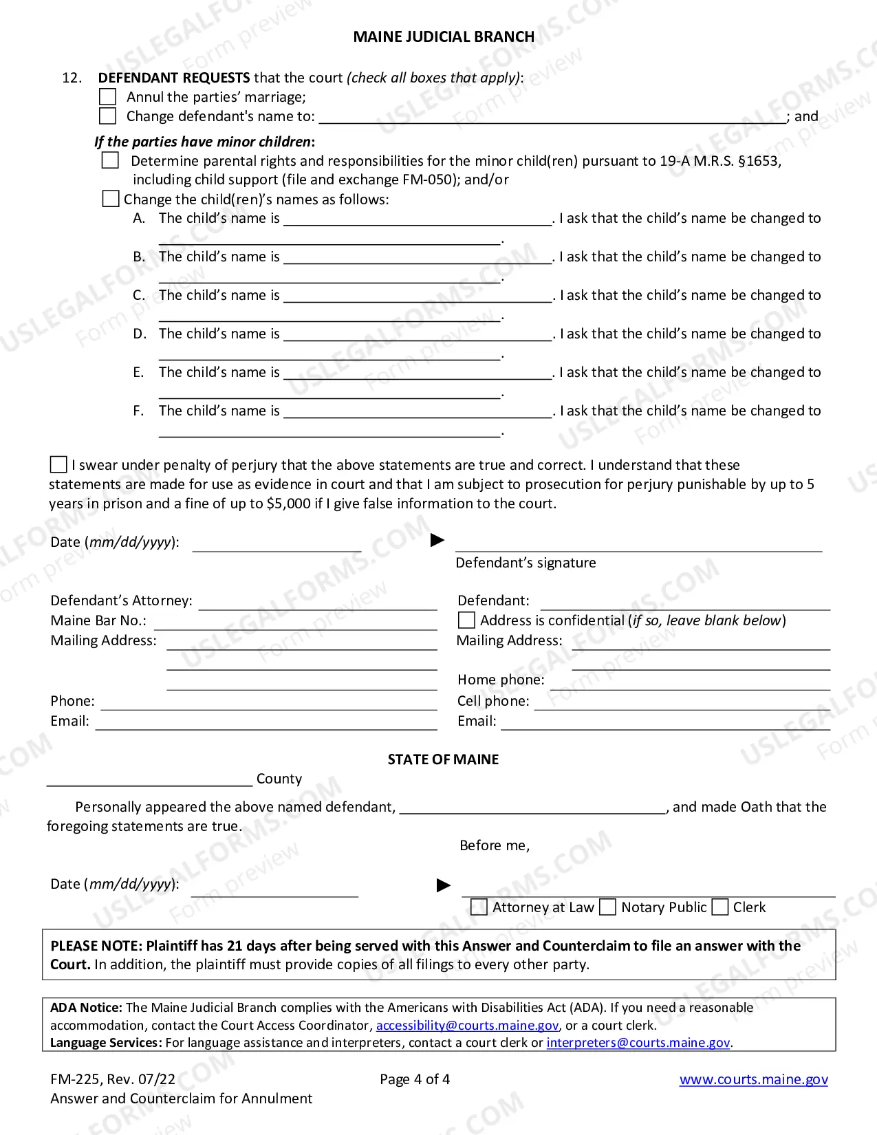 Preview Answer and Counterclaim for Annulment