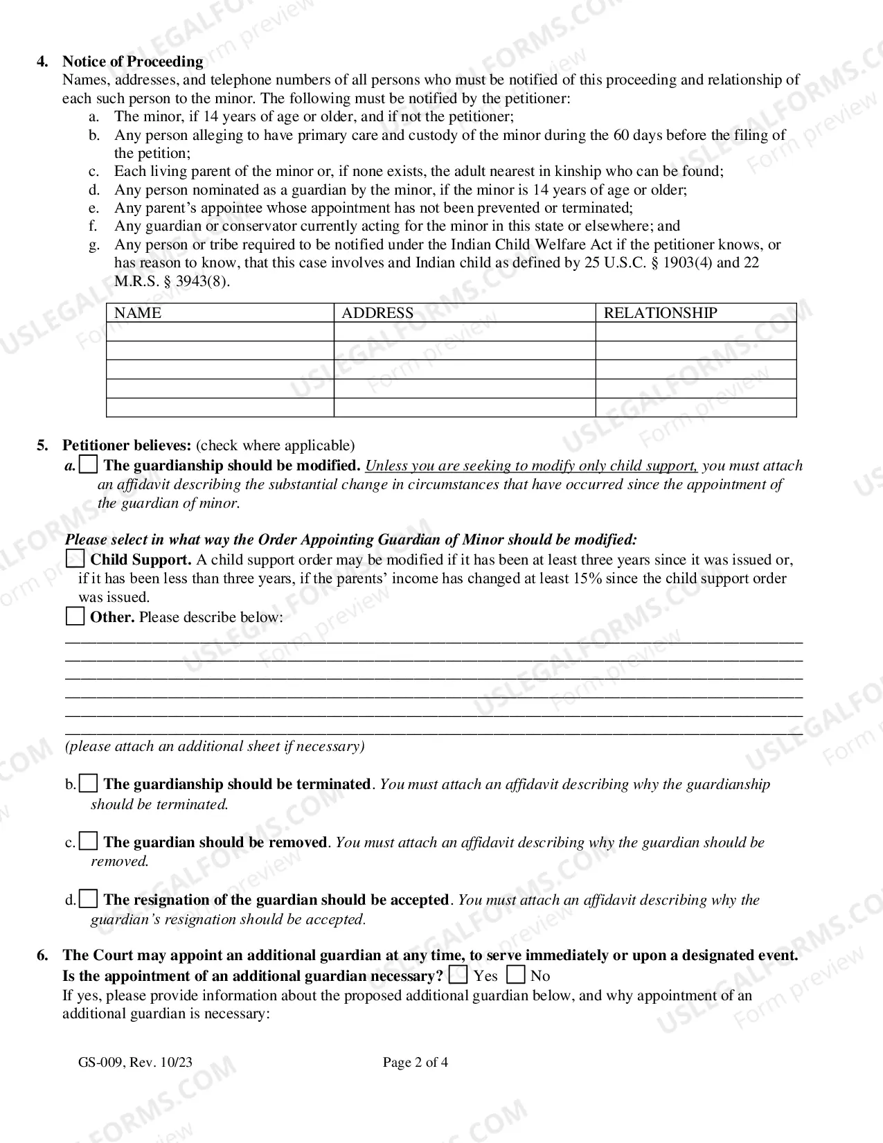 Preview Petition for Modification, Termination or Removal of Guardian of a Minor