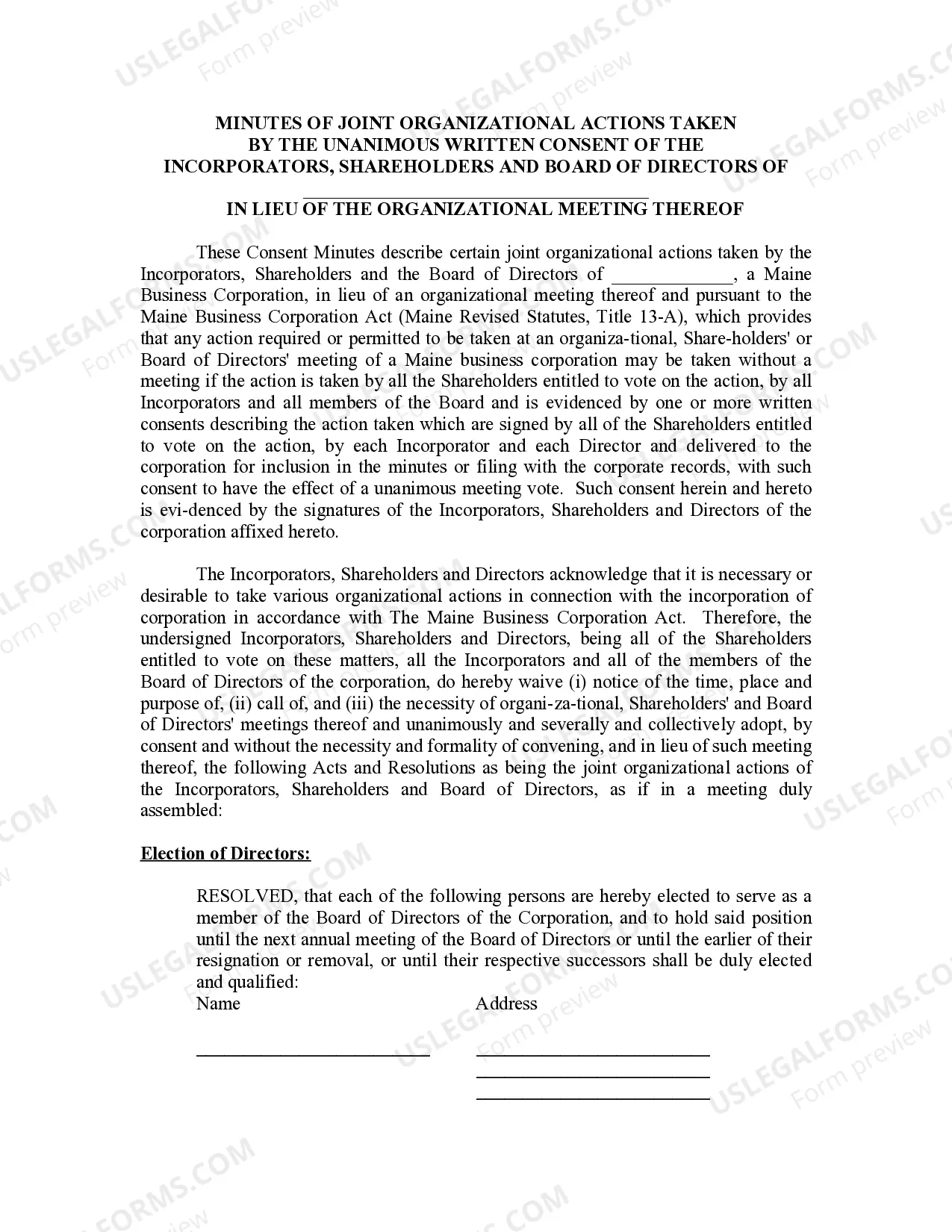 Preview Minutes for Organizational Meeting