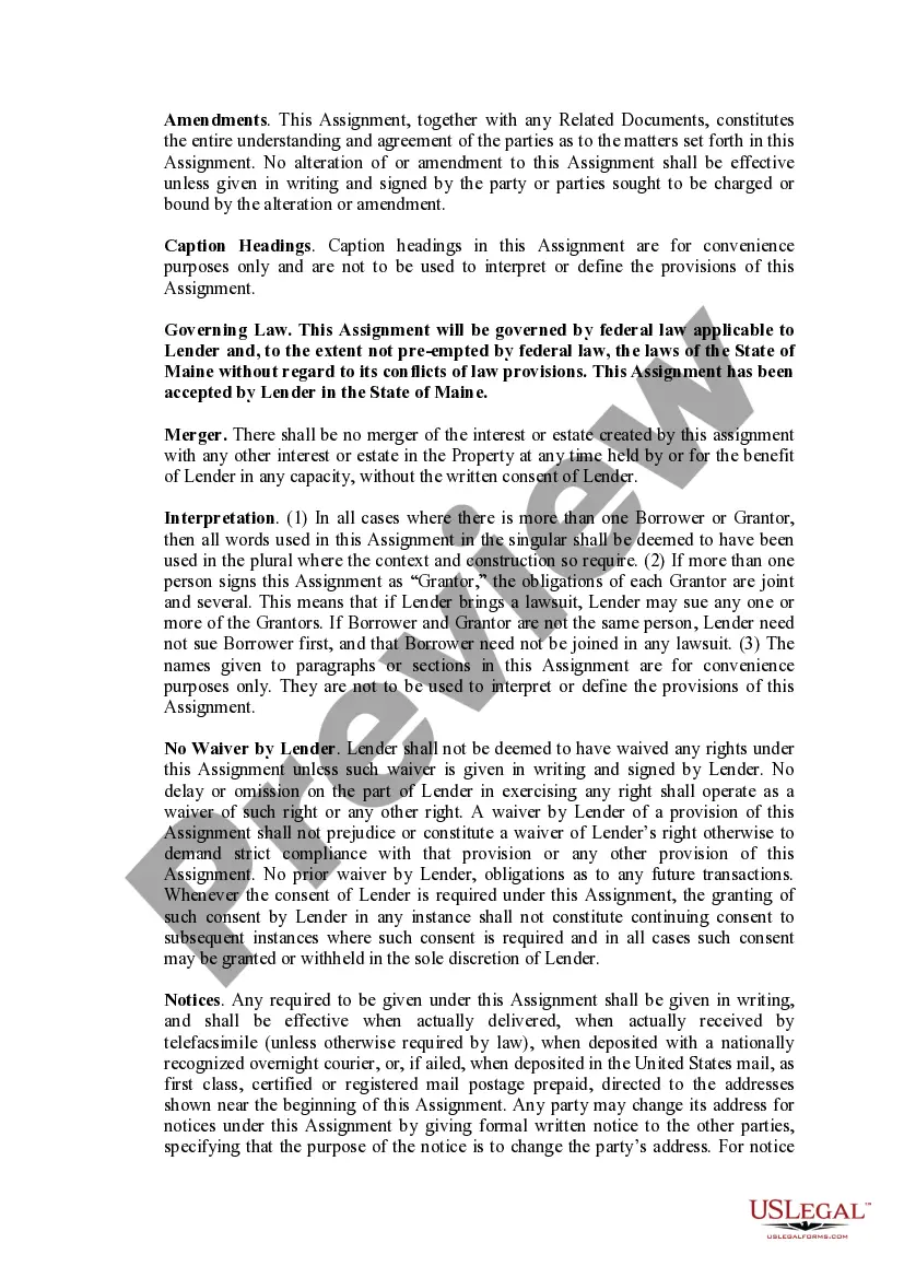 Preview Assignment of Rents