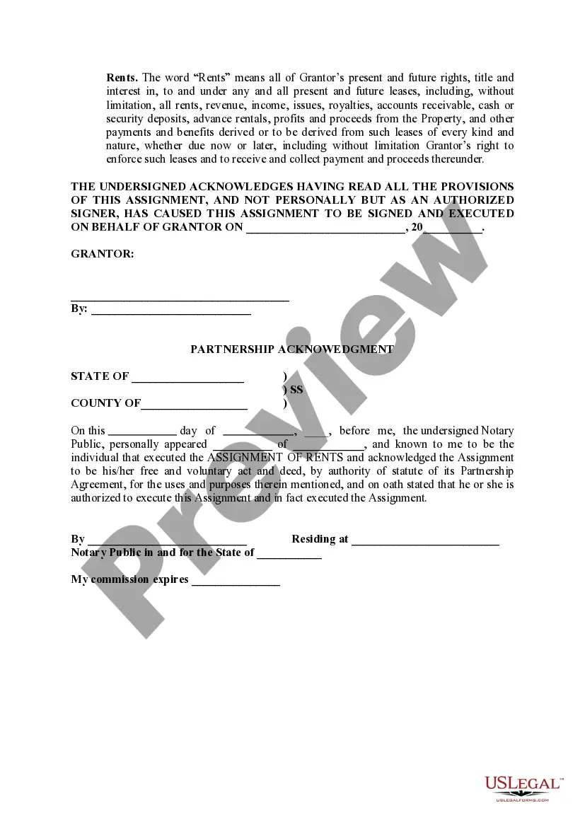 Preview Assignment of Rents