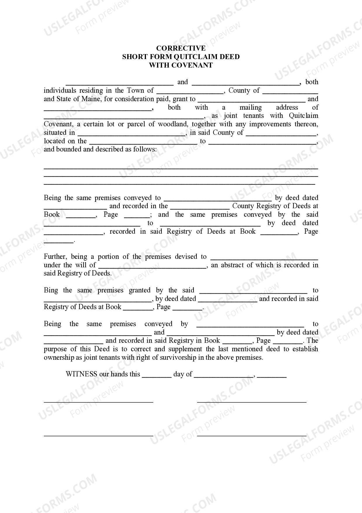 Maine Corrective Short Form Quitclaim Deed with Covenant Corrective