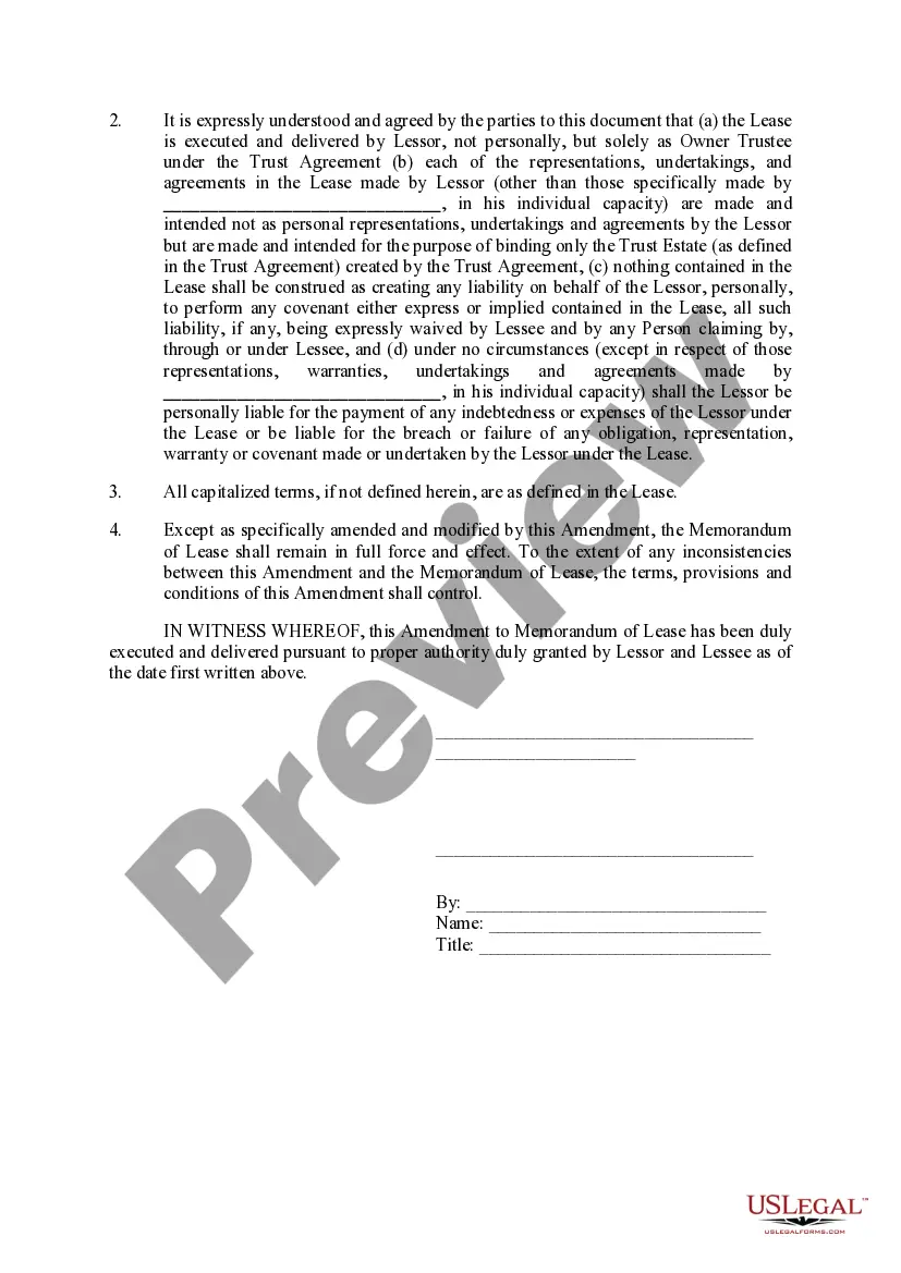Get Amendment to Memorandum of Lease Preview Amendment to Memorandum of Lease