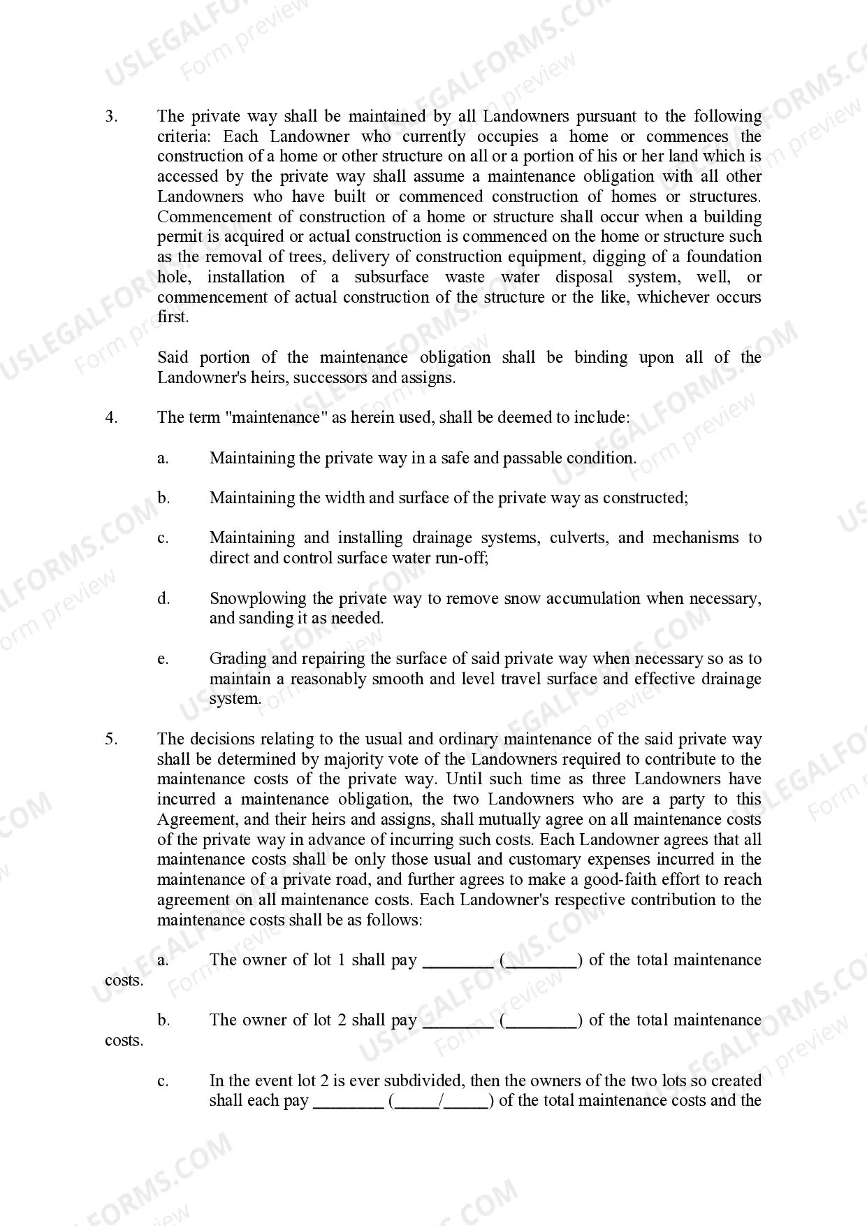 Preview Road Maintenance Agreement