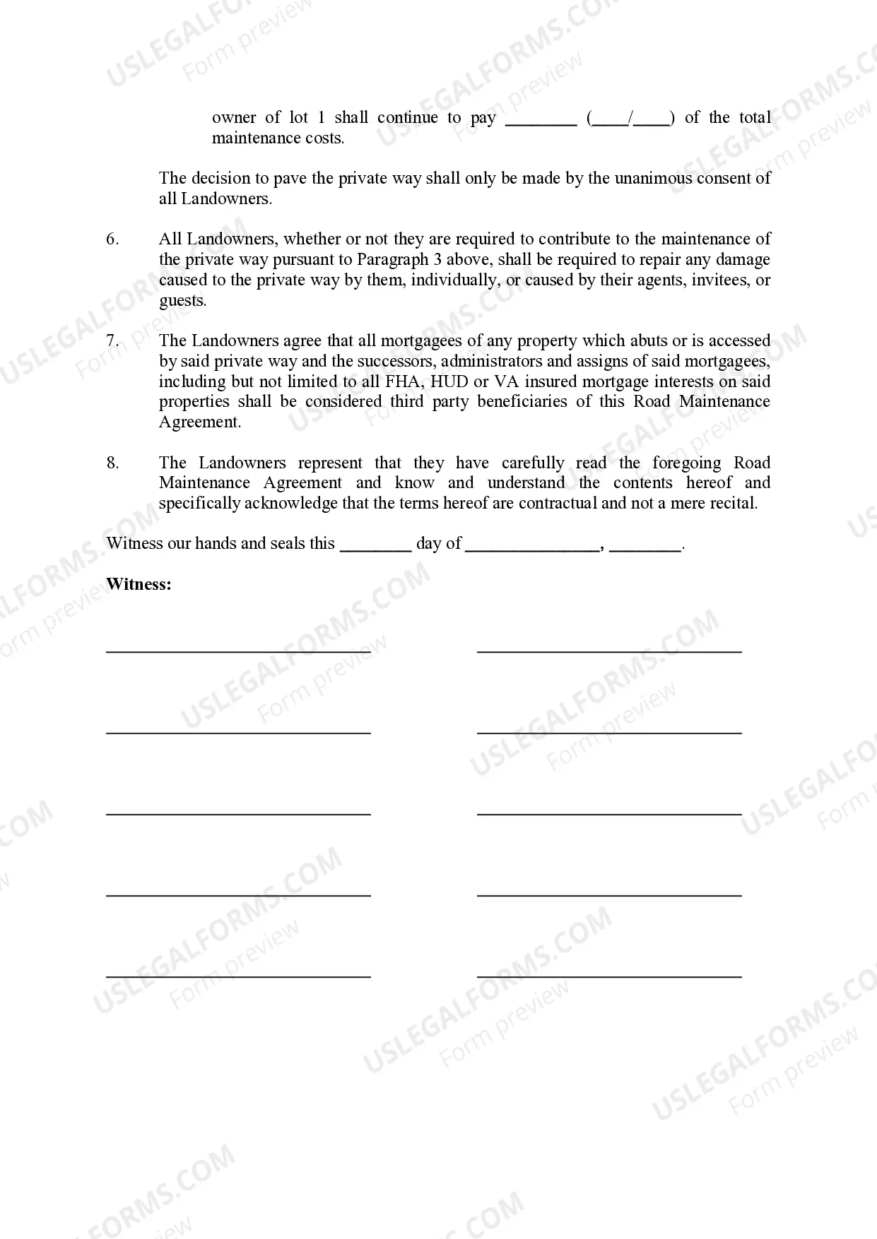 Preview Road Maintenance Agreement