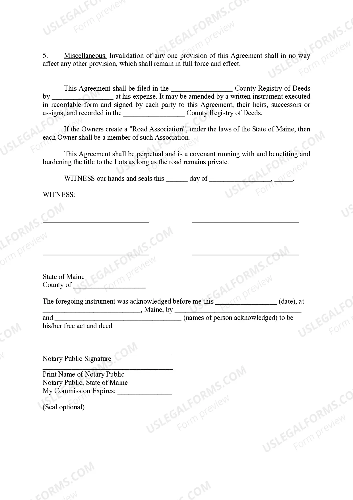 Preview Road Maintenance Agreement