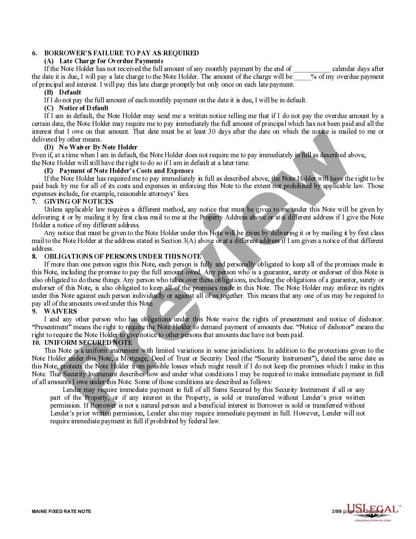 Preview Maine Secured Promissory Note