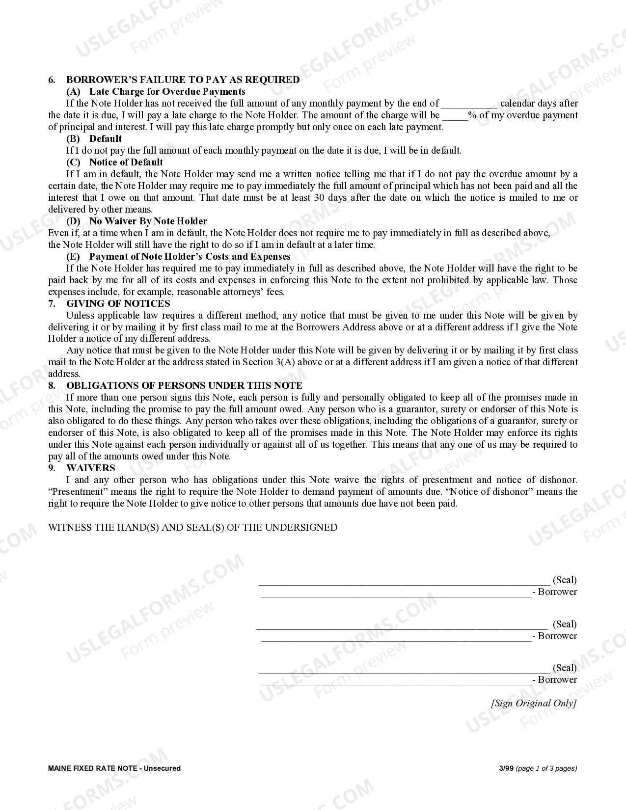 Preview Maine Unsecured Installment Payment Promissory Note for Fixed Rate