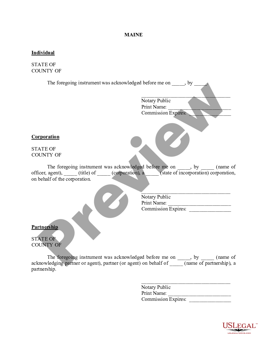 Maine Oil and Gas Acknowledgement US Legal Forms