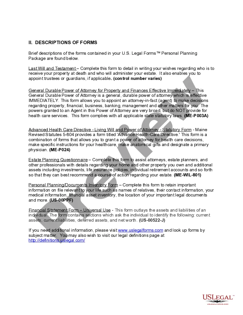 Preview Maine Life Documents Planning Package, including Will, Power of Attorney and Living Will