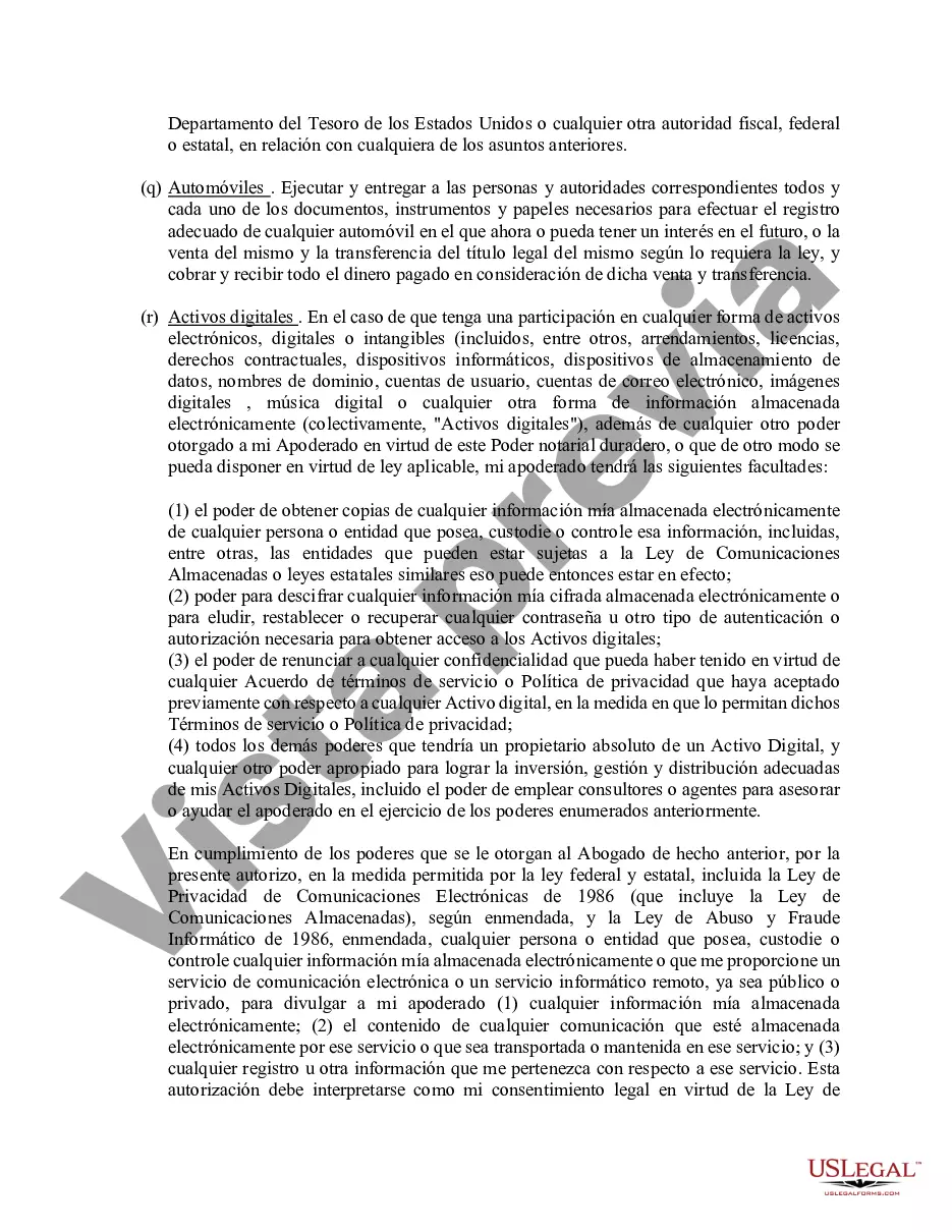 Preview Poder general duradero para la propiedad y las finanzas o efectivo financiero en caso de incapacidad