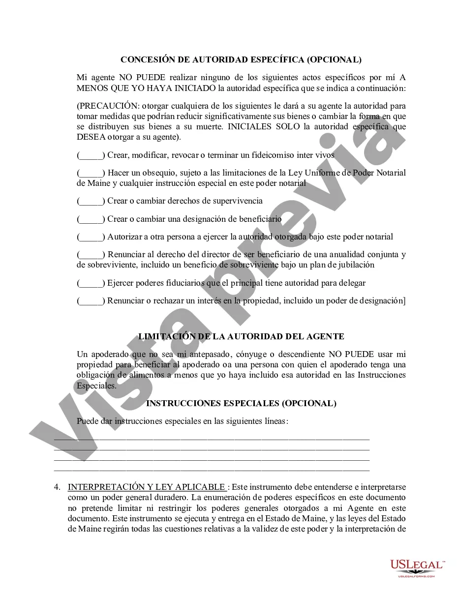 Preview Poder general duradero para la propiedad y las finanzas o efectivo financiero en caso de incapacidad