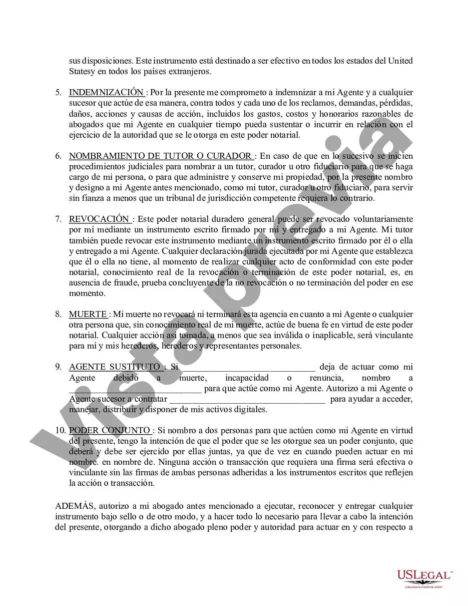 Preview Poder general duradero para la propiedad y las finanzas o efectivo financiero en caso de incapacidad
