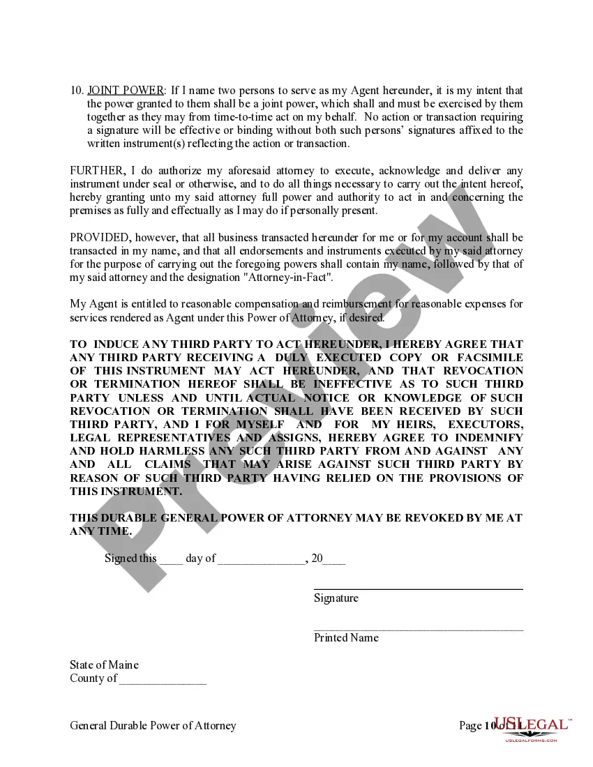 Preview General Durable Power of Attorney for Property and Finances or Financial Effective upon Disability