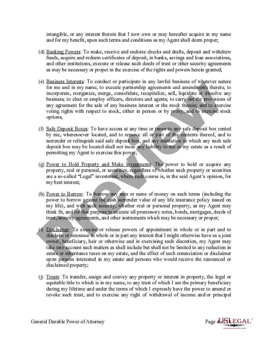 Preview General Durable Power of Attorney for Property and Finances or Financial Effective upon Disability