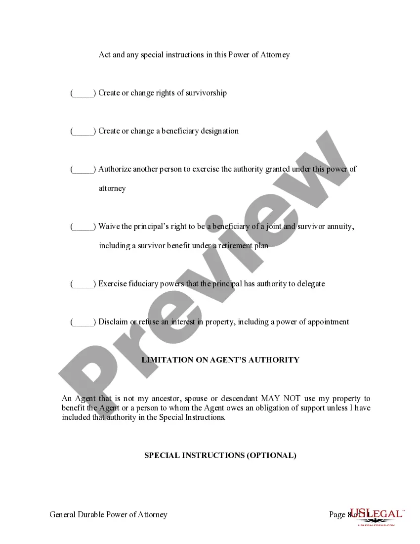 Preview General Durable Power of Attorney for Property and Finances or Financial Effective upon Disability