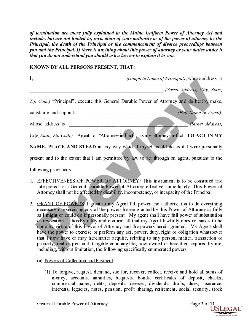 Preview General Durable Power of Attorney for Property and Finances or Financial Effective Immediately