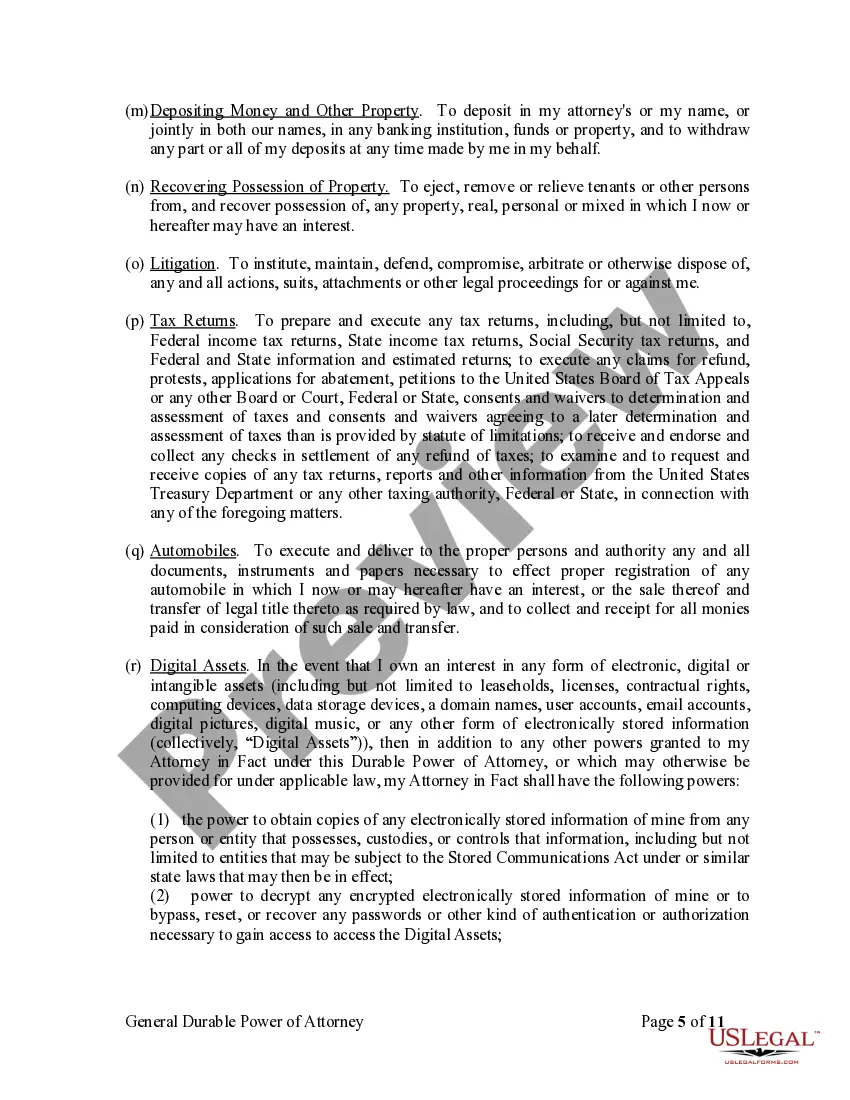 Preview General Durable Power of Attorney for Property and Finances or Financial Effective Immediately