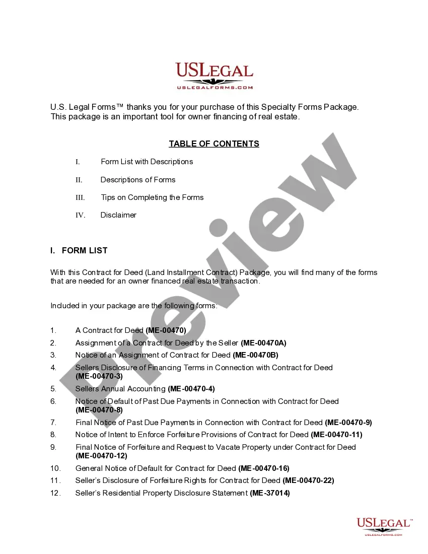 Get Maine Contract for Deed Package Preview Maine Contract for Deed Package