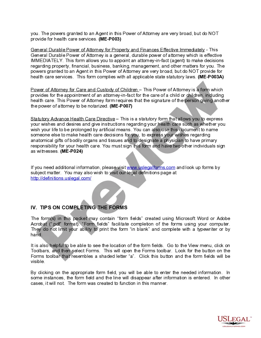 Preview Maine Power of Attorney Forms Package