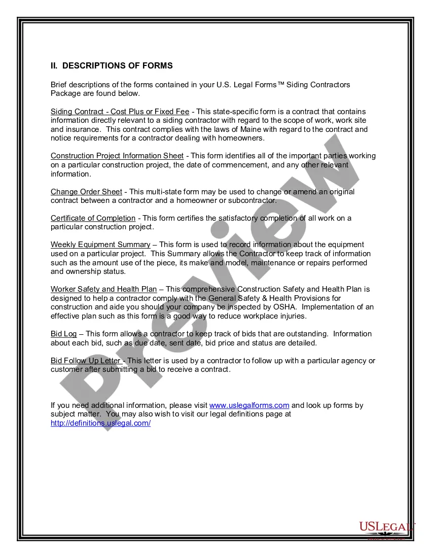 Preview Maine Siding Contractor Package