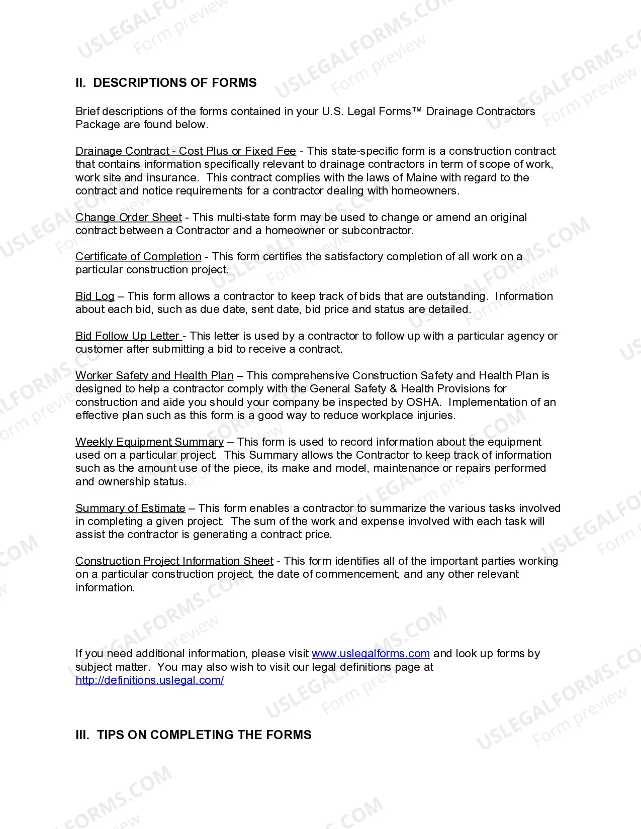 Preview Maine Drainage Contractor Package